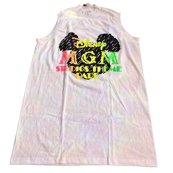 DEADSTOCK Disney MGM Studios Theme Park Neon Black White Mickey Head Tank Top La - Picture 1 of 6